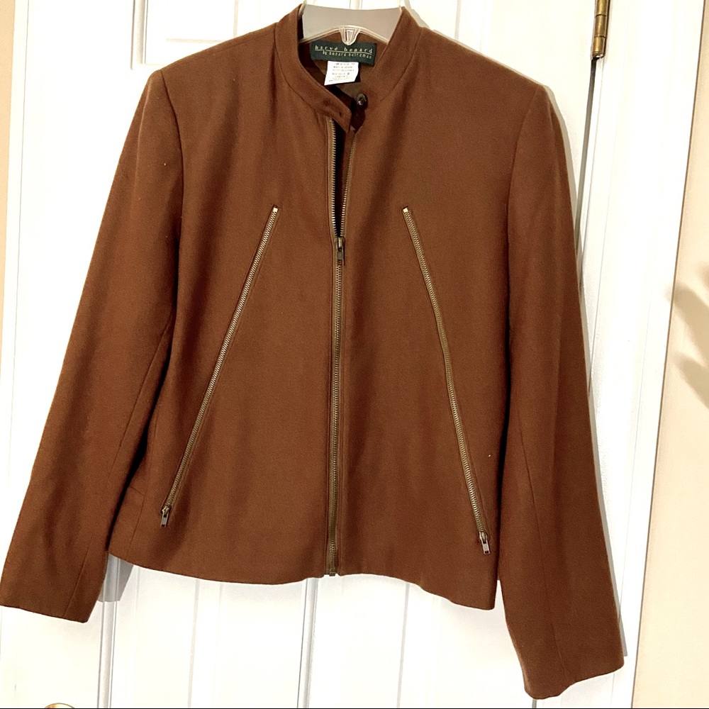 Vintage Harve Bernard wool blend jacket with zippers sz 6 brown  shoulder pads